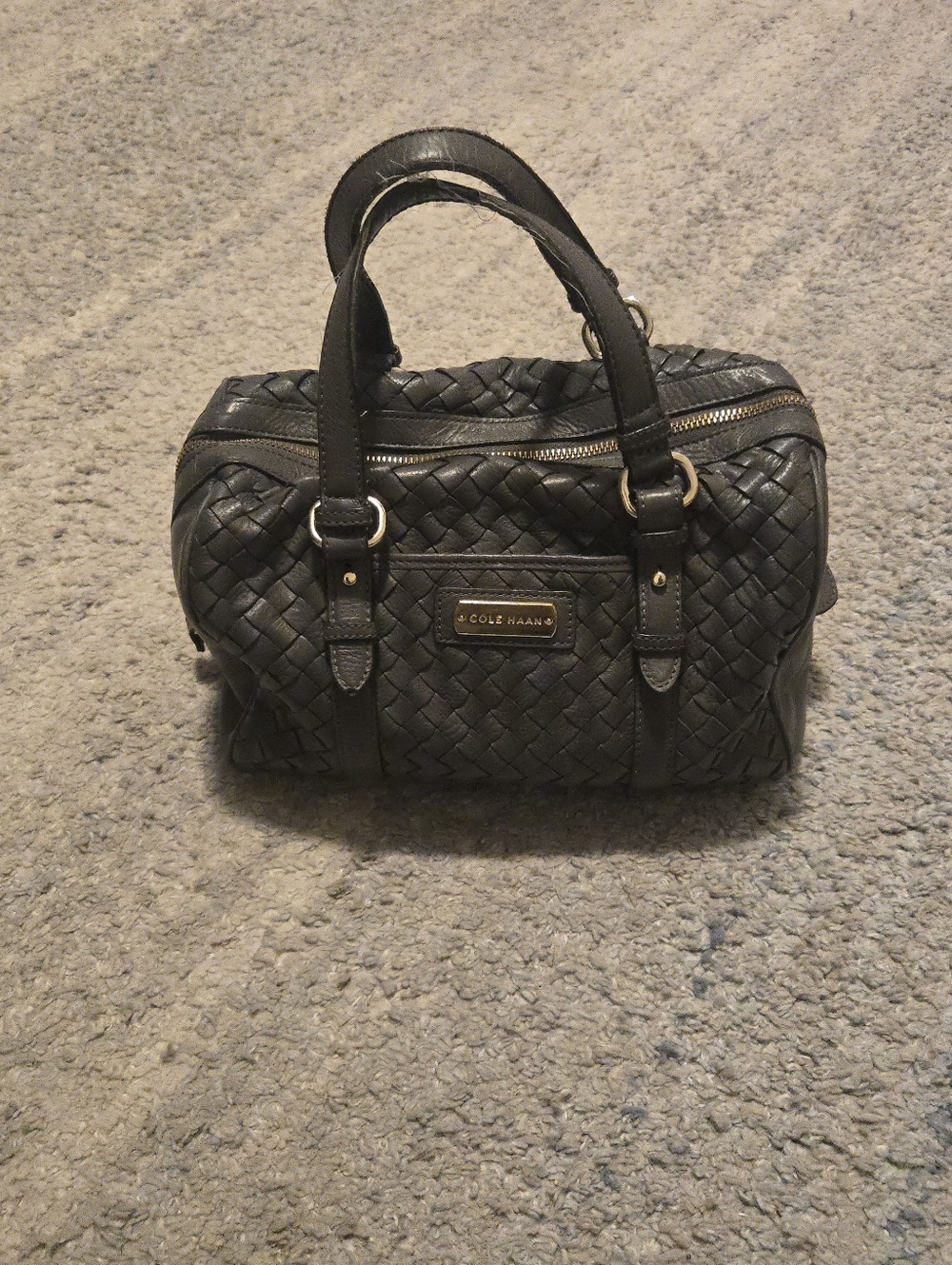 Cole Haan Genevieve Grey Hand-Woven Leather Satchel Bag Hobo Handbag